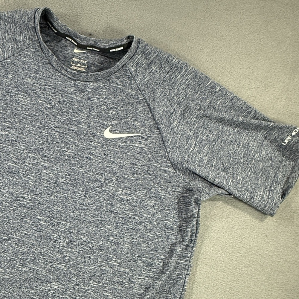 Nike Swim Dri Fit Short Sleeve Athletic Shirt Mens Medium Gray Blue Performance